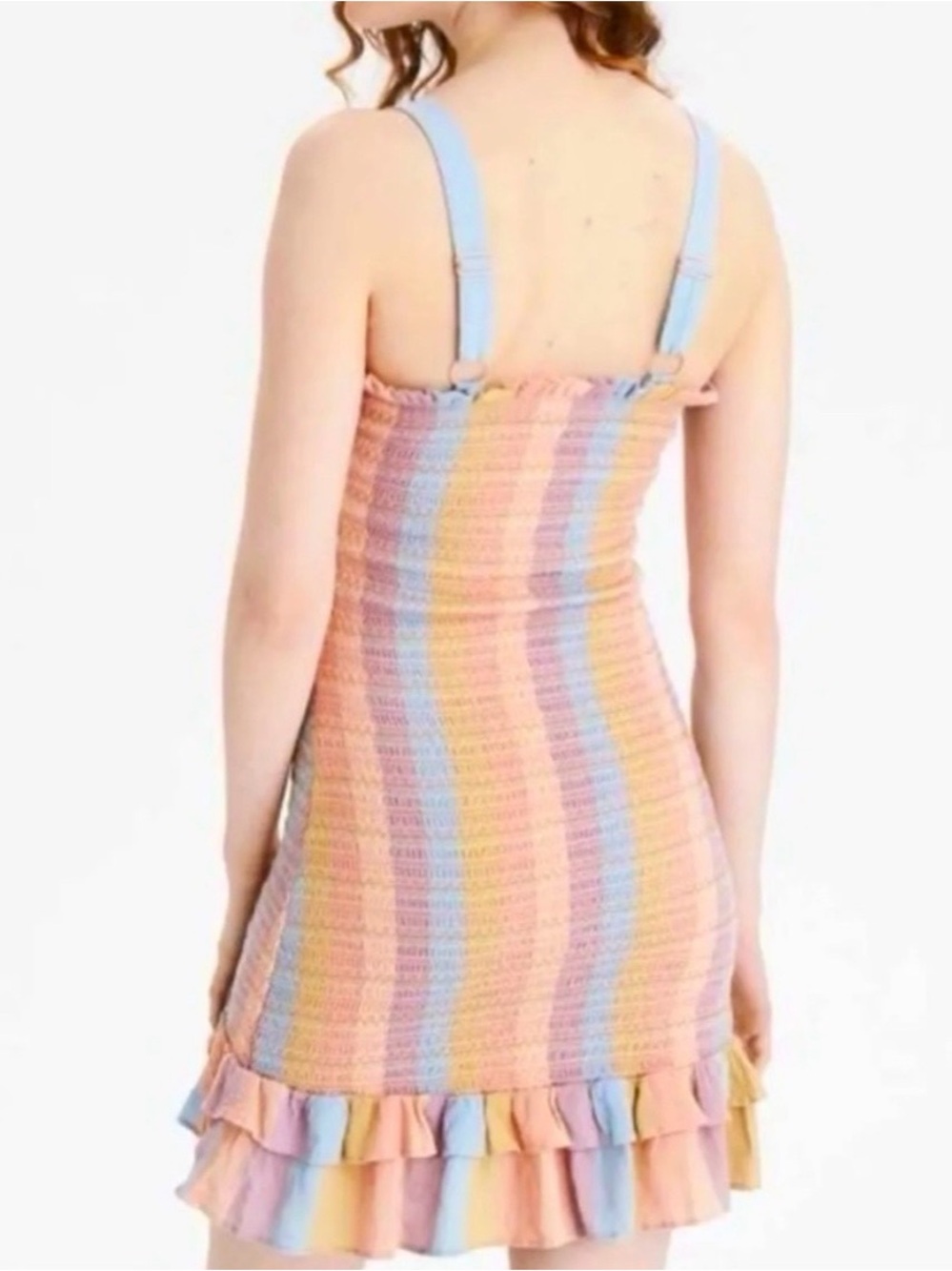 American Eagle Smocked Striped Rainbow Pastel Dress Size XS - Picture 2 of 10